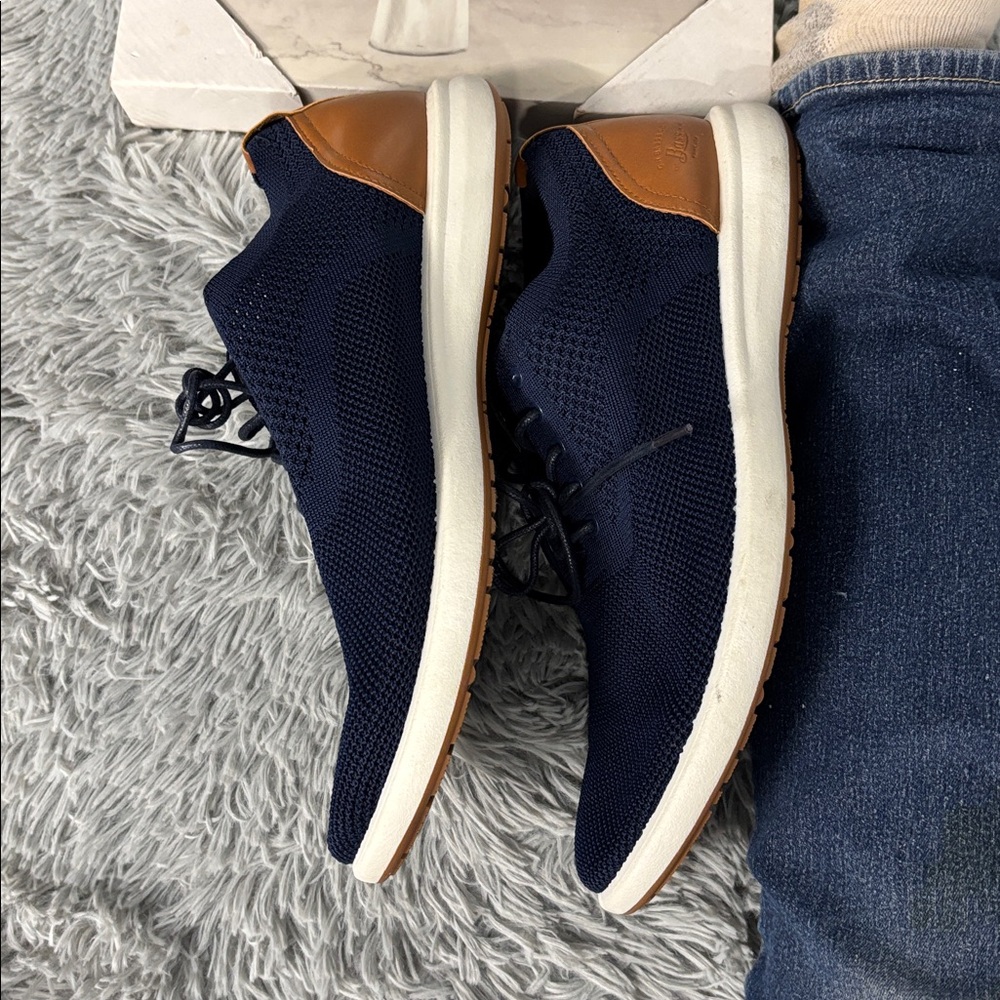NWT G H Bass & Co Navy Knit Mesh Woven Sneakers Shoes Tan Brown Oxford Men’s 13 - Picture 13 of 16